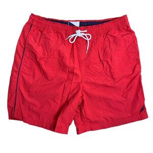 Nautica Mesh Lined Swim Trunk Shorts XL Red Pockets Quick Dry Drawstring Elastic